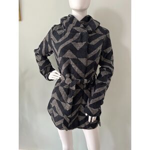 Mossimo Supply Co. Women Coat Navy Hooded Front Tie Belt Pockets Lined Medium